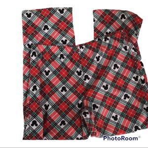 Disney Mickey Mouse Red Black White Plaid  Fleece PJ Pants Bottoms size XL